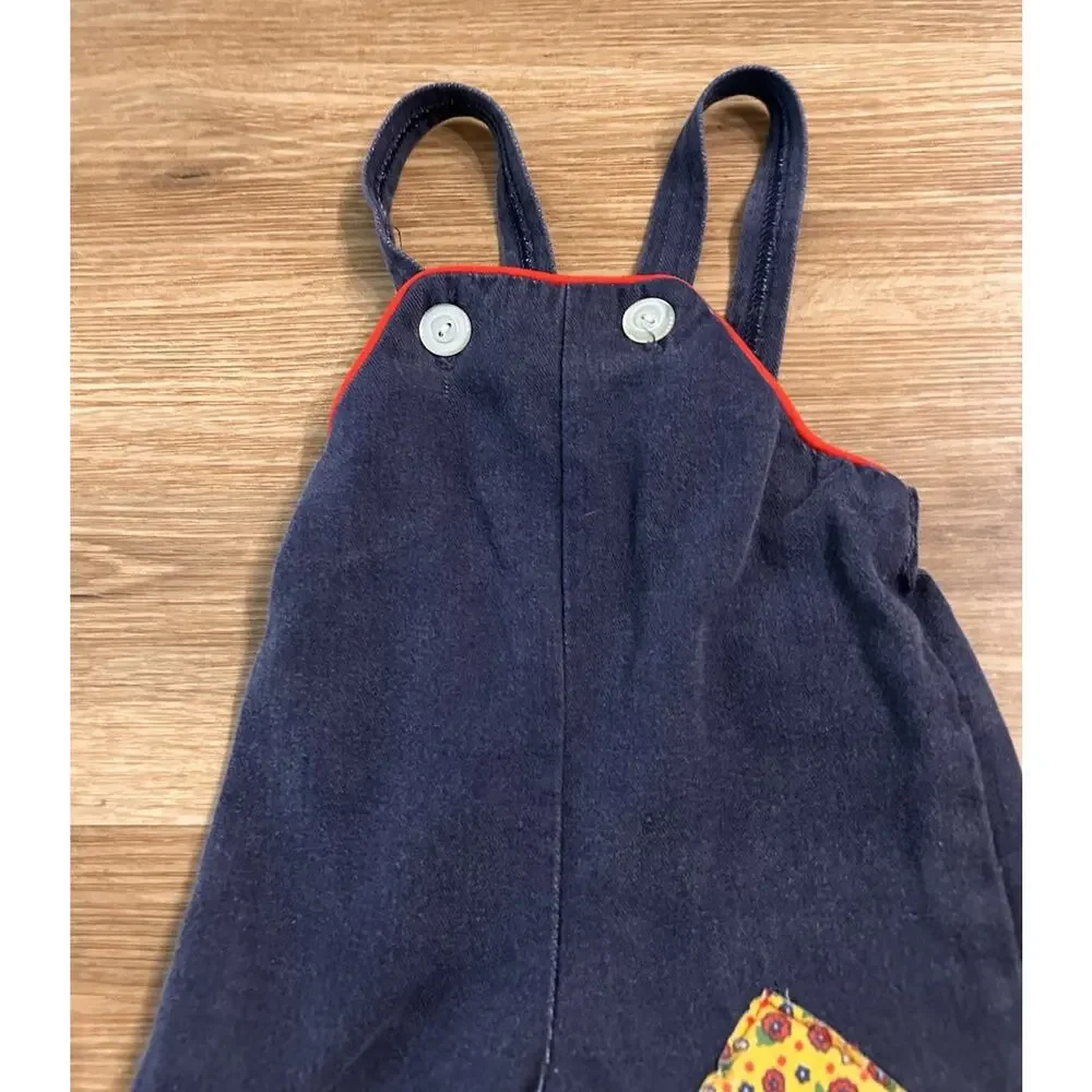 Vintage Toddler Navy Overalls Patchwork Knee Patches Snap Crotch-